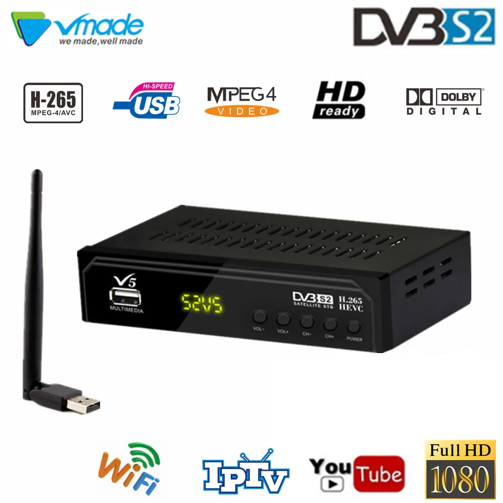 

newest dvb s2 TV Box H.265 AC3 Digital satellite tv receiver DVB S2 V5 supports for IPTV cccam powervu tv tuner with USB WIIFI
