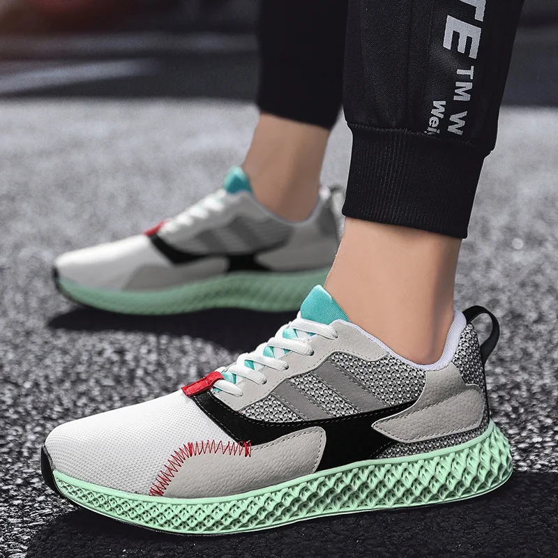 Motion Shoes Male Casual Shoes Ventilation Screen Cloth Running Shoes Bottom Spelling Color Personality Street Male Shoe Zapatos