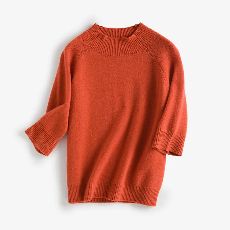 Коза Кашемир вязать женщин Новая мода Половина рукава пуловер свитер Оранжевый Красный 3 цвета S/M/L