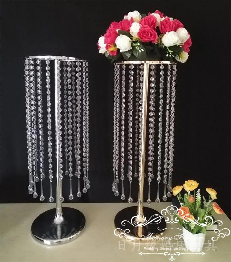 

23.6 Inches Tall Wedding Flower Chandeliers Flower Stand with Acrylic Bead Pendants for Wedding Table Centerpiece Aisle Pathway