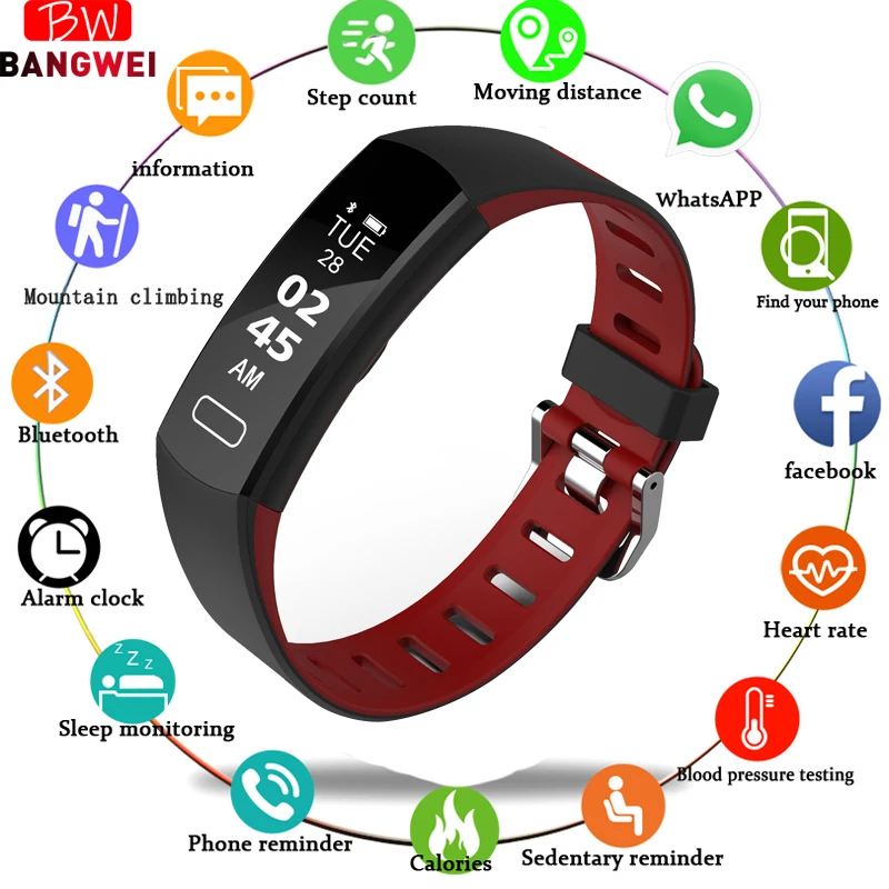 

2019BANGWEI Smart Watch Men Women Fitness Tracker heart rate monitoring Pedometer IP67 Waterproof Bluetooth Smart Wristwatch