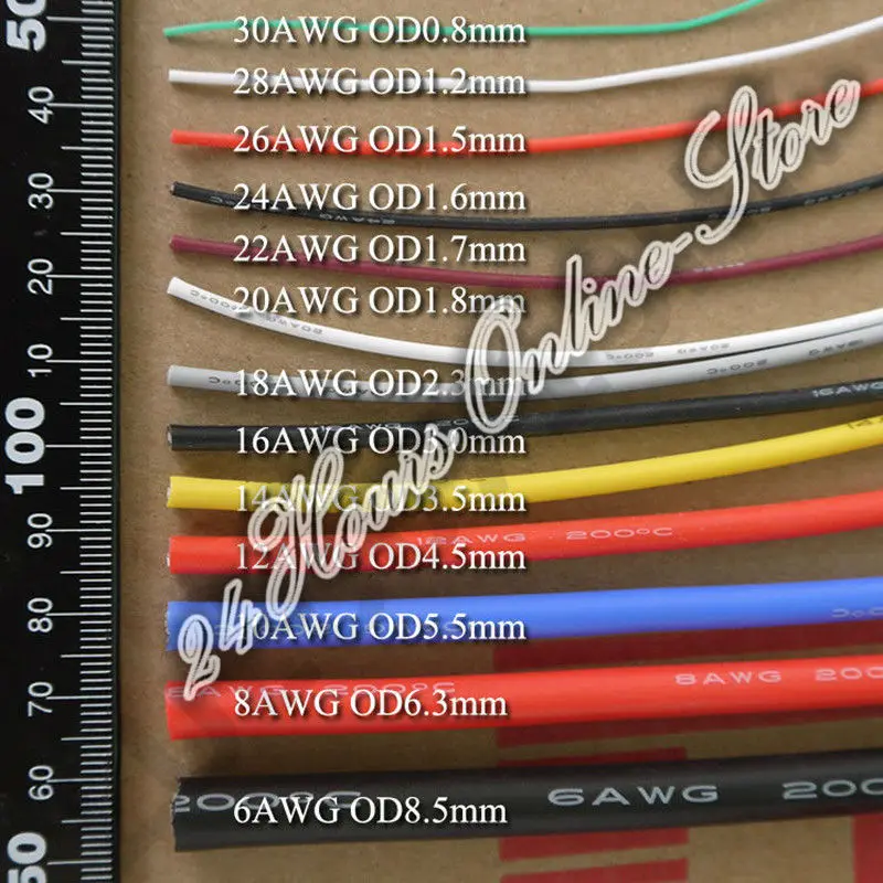 20 AWG гибкий силиконовый провод RC кабель 20AWG 100/0. 08TS OD 1,8 мм луженая медная проволока с 10 цветами на выбор