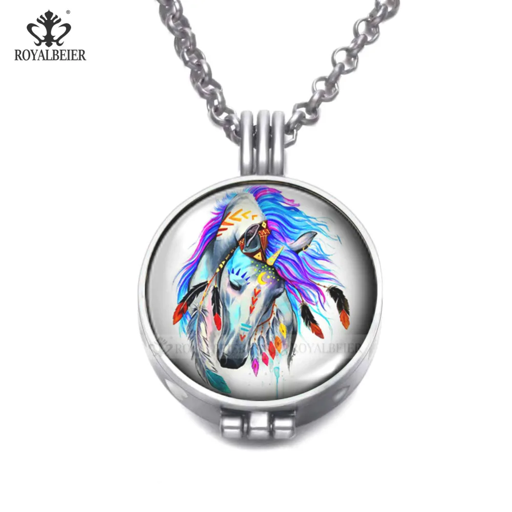 

Hot Perfume Aroma Locket Unicorn Theme Glass Pendant Necklace 25mm Glass Essential Oil For Man&Women 4 pcs Pads Wholesale