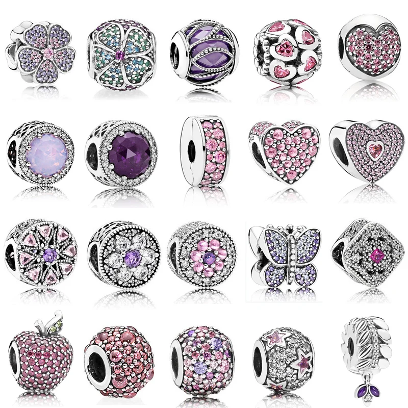 

925 Sterling Silver Multi Style Purple Cubic Zircon Charms Fit Original Pandora Charms Bracelet Silver 925 Jewelry Making