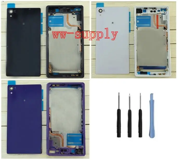 

For Sony Xperia Z2 D6502 D6503 Full Housing Front Frame Chassis+Back Battery Cover Case+Port Plug Cover+Tools