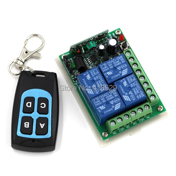 

DC 12V 4CH RF Remote Control Switch 315/433MHZ Transmitter and Receiver Newest Design SKU: 5015