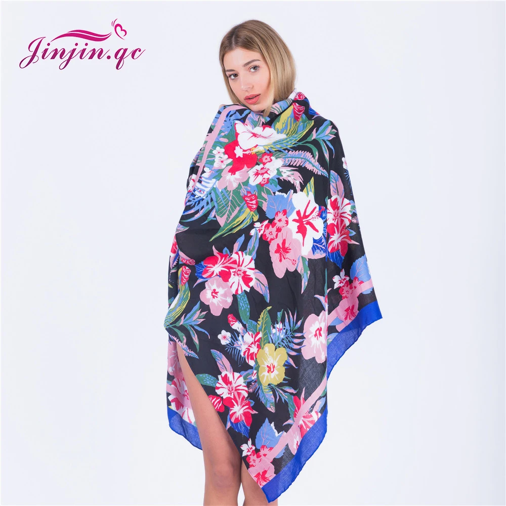 Jinjin.QC New Fashion Big Floral Printed Scarf Women Geometric Scarves and Shawls Bohemia Pashimina Hijab Echarpe Foulard Femme