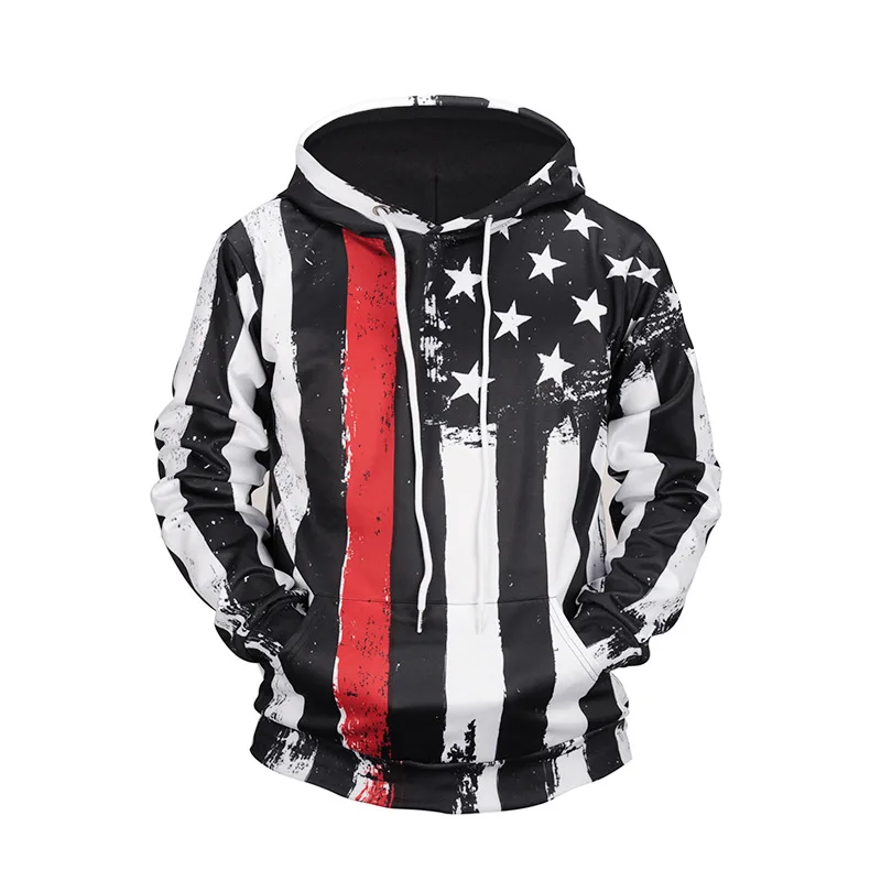 

Men's Hoodies Sweatshirt Funny 3D Fashion Black White US Flag Printed Hoodie Men Women Pullovers Hooded Hoody Tracksuits Tops