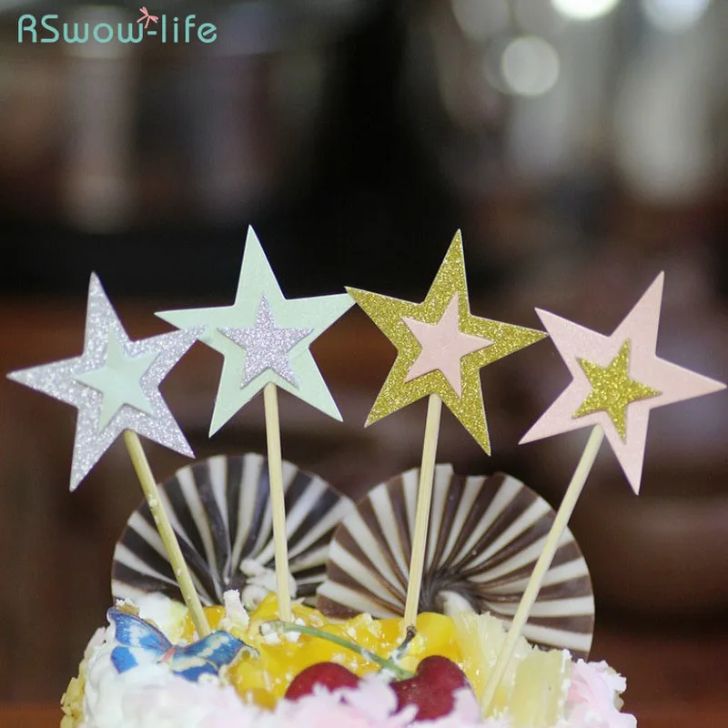 

Five-Pointed Star Flag Insert Card Cake Decoration Insert Baking Insert Fruit Inserts Card 5 A Pack For Birthday Cake Decoration