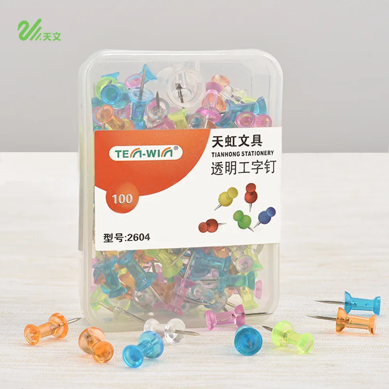 

100 pcs/lot Transparent Colored Cork Board Thumb Tacks Push Pins Kawaii Drawing Pin Stationery Button Office School Supplies
