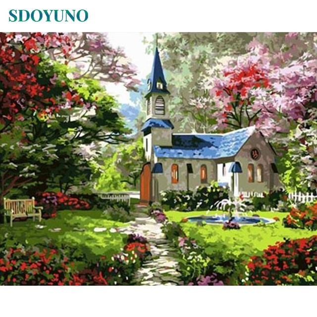 Traditional Village Church Painting By Numbers Kit