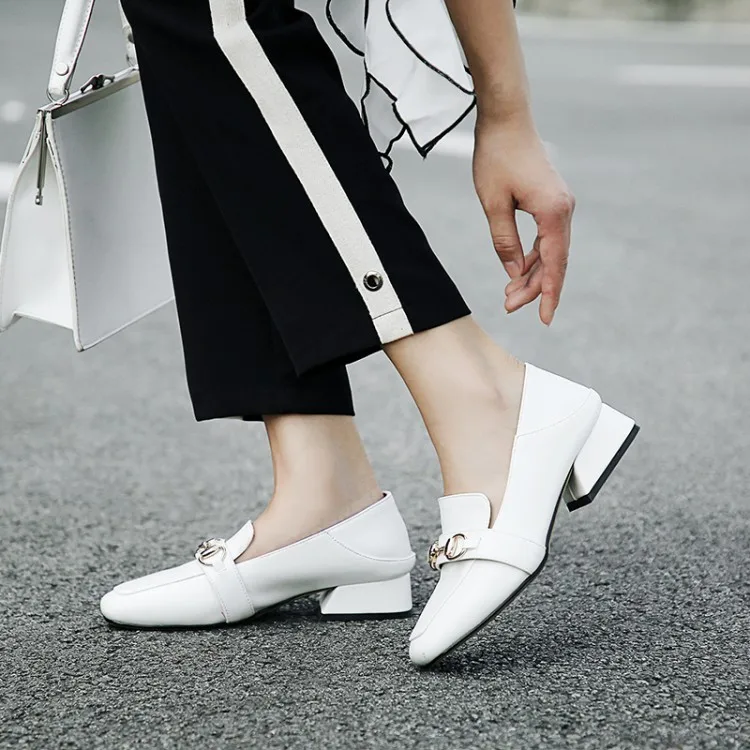 Большие размеры 11, 12, 13, женская обувь на высоком каблуке женские туфли-лодочки с квадратным носком, с закрытым носком, на толстом каблуке, с металлическими декоративными носками