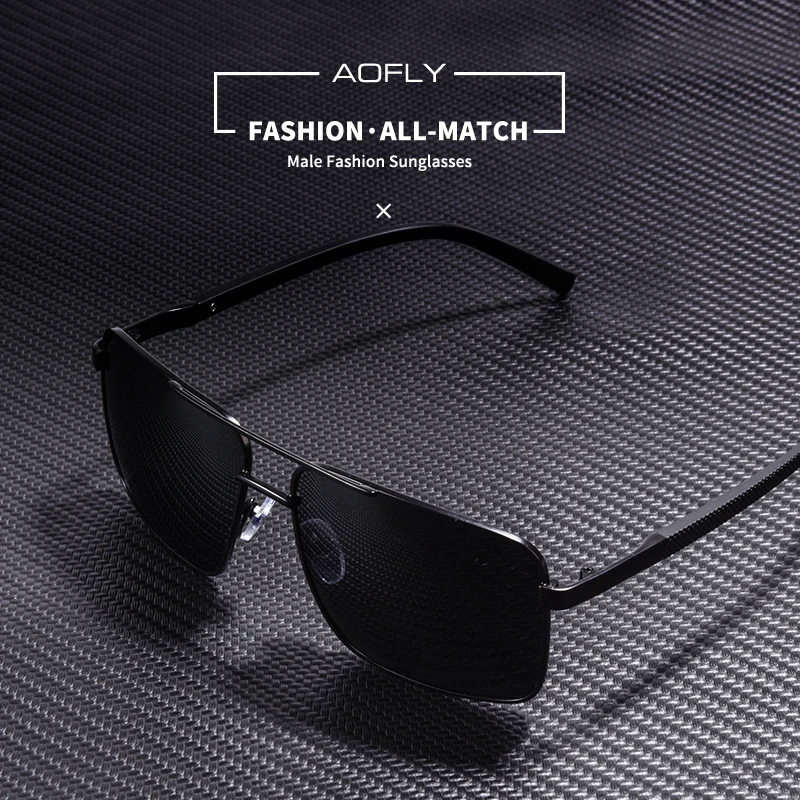 Koop Aofly Ontwerp Originele Merk Mannen Gepolariseerde Zonnebril Metalen Vierkante TR90 Tempel Klassieke Mannen Shades Zonnebril UV400 Met Case