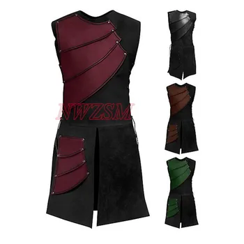 

Adult Men Medieval Clothing Round Neck Sleeveless Vintage Stitching Clothing Victorian Top Jacket Outfit Costume