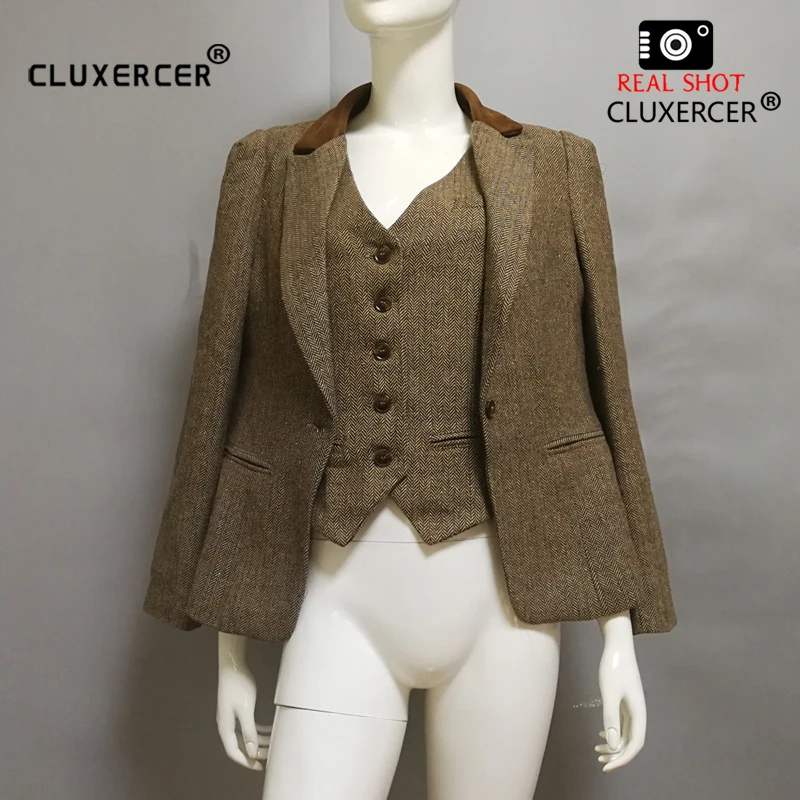 

3 piece set Wool Women Pant Suits Slim Work Wear Office Ladies Long Sleeve Blazer + Vest + Pants Women's Suit