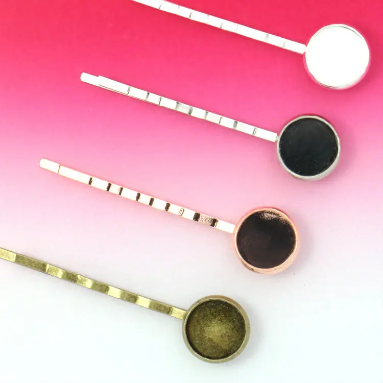 

20pcs 12/14mm Hair Jewelry Findings Hair Clip Blank Rose gold/Antique Bronze/Silver Cameo Bezel Setting Tray for Glass Cabochons