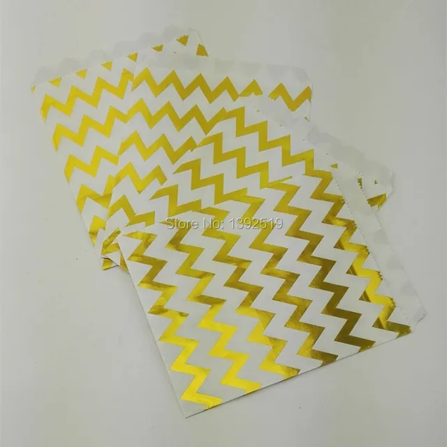 Us 8 48 20 Off Free Shipping 50pcs Foil Gold Candy Bags In Chevron Paper Popcorn Snack Wring For Wedding School Party Gift