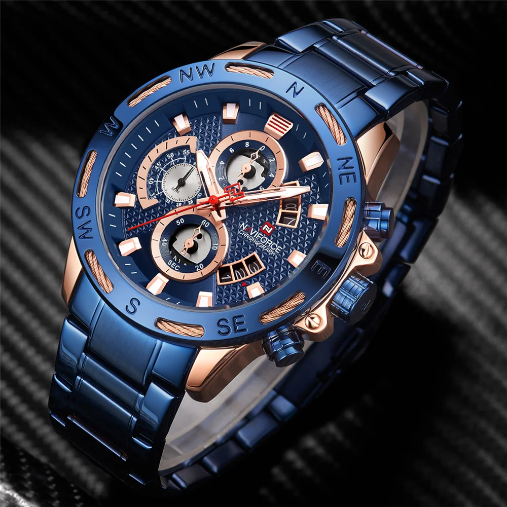 NAVIFORCE 2019 Top Luxury Brand Mens Watches Chronograph Military Male Clock Analog Quartz Watches