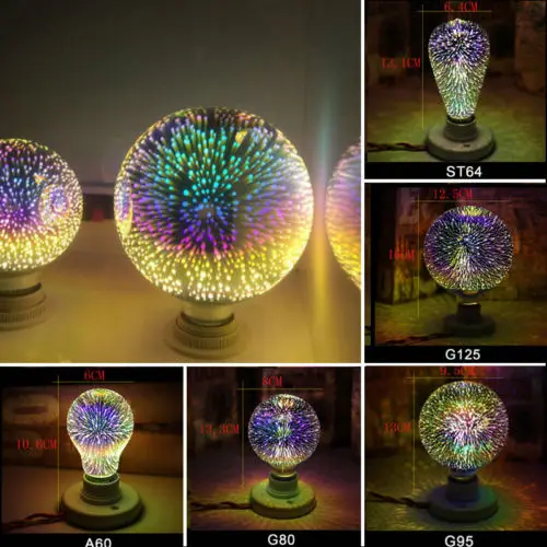 3D фейерверк E27 G80/G95/G125 светодиодный Ретро Винтаж Edison Фея лампа
