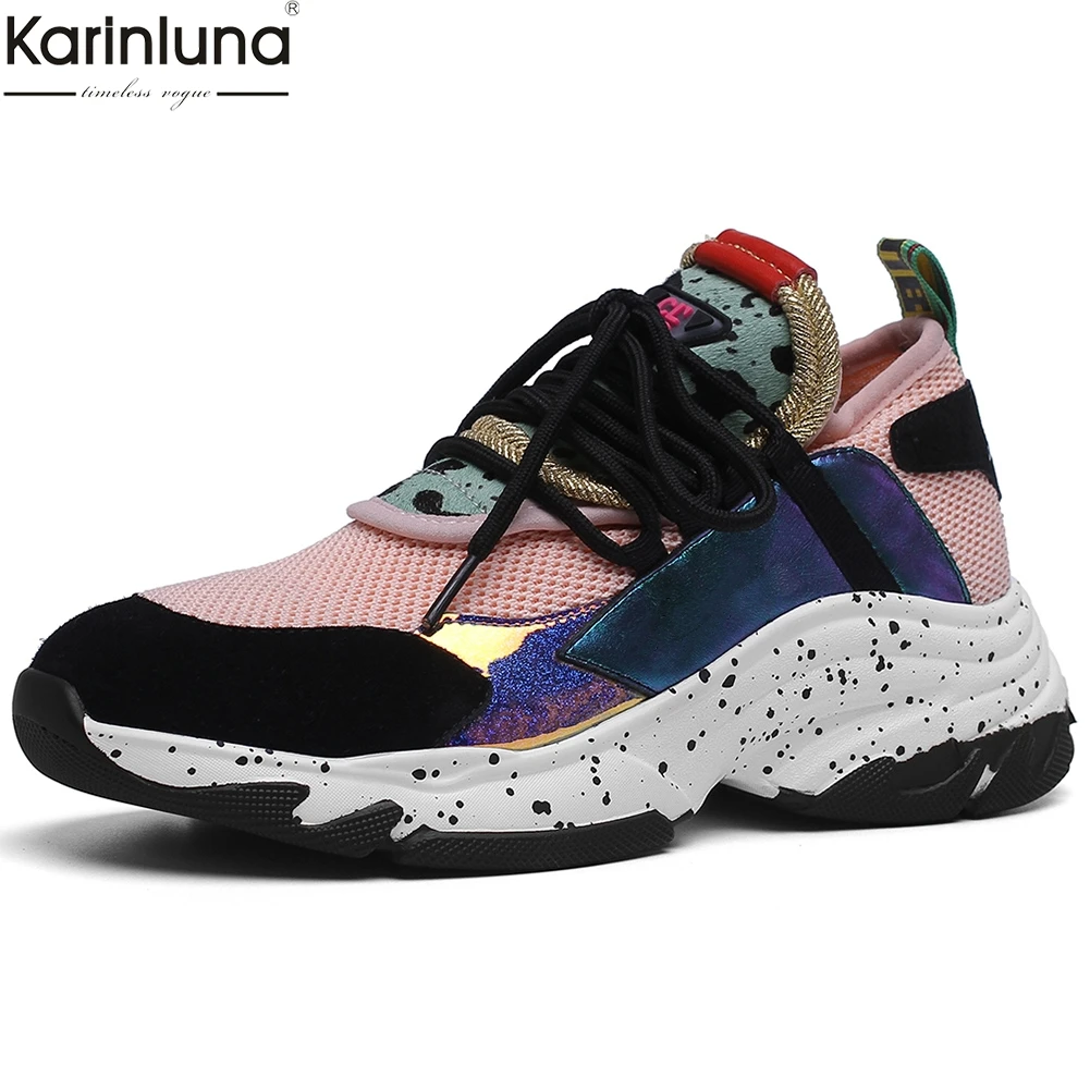 

Fashion Hot INS Sneakers Women Shoes Mix Color Comfortable leisure cow suede leather Shoes Woman chunky Sneakers
