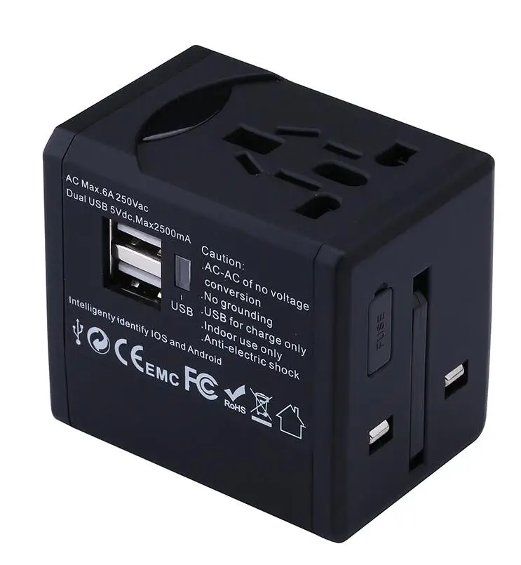 Путешествия Plug Адаптеры для сим-карт все в 1 Travel Adapter по всему миру универсальный разъем convertet переходник головы США/ЕС/Великобритания /AU розовый/черный - Цвет: Black