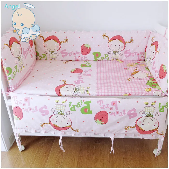

6pcsWith filler Big discount 6pc Cute baby crib set ,100% cotton filler, Strawberry Girl (4bumper,sheet,pillow cover)