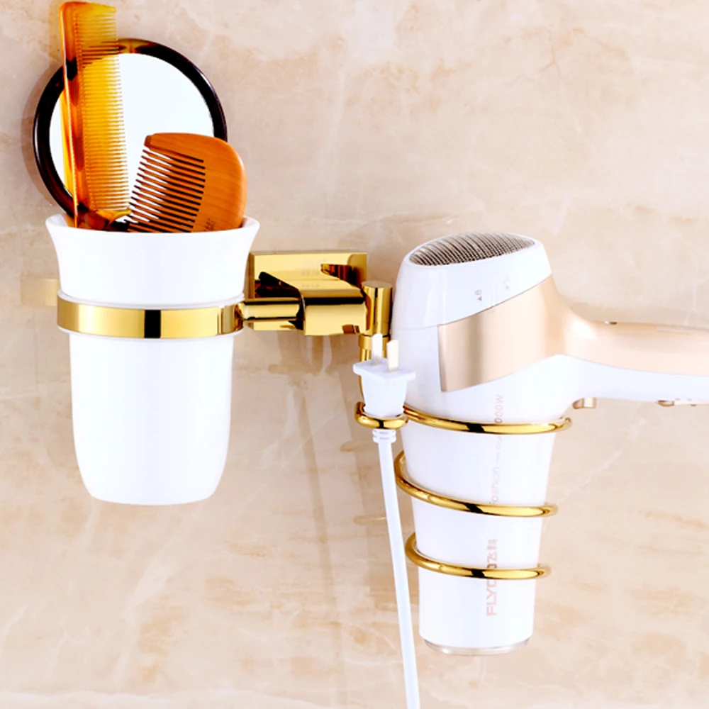 

All copper hairdryer rack bathroom hair dryer rack bathroom wind tube perforated gold shelf wx6221410