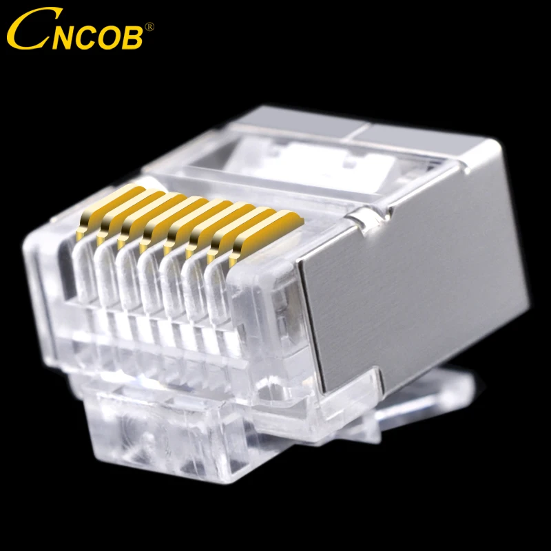 

cncob Cat5E FTP flat cable, network connector 8P8C rj45 Ethernet RJ-45 short crystal head, nickel-plated copper shell 50pcs
