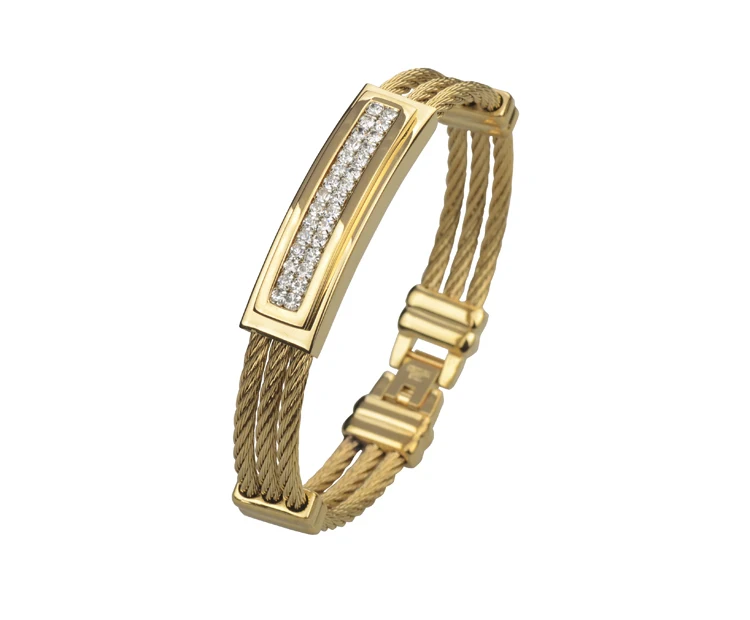 

2pcs/lot Stainless Steel Wire Cable Men's Crystal Bracelets Bangles