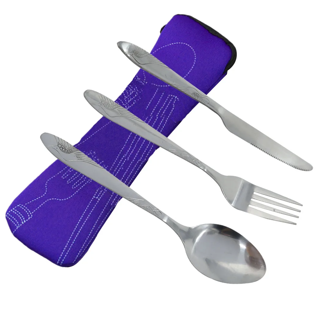 iTECHOR Stainless Steel Cutlery Set Dinnerware Sets Lightweight Outdoor Portable Tableware Set with Cloth font b