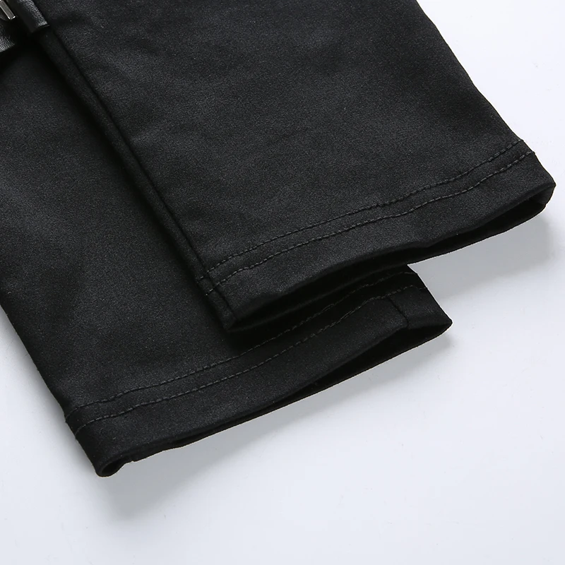 SUCHCUTE панк Харадзюку узкие брюки женские черные эластичные брюки с высокой талией кожаные бандажные Лоскутные штаны для бега Капри