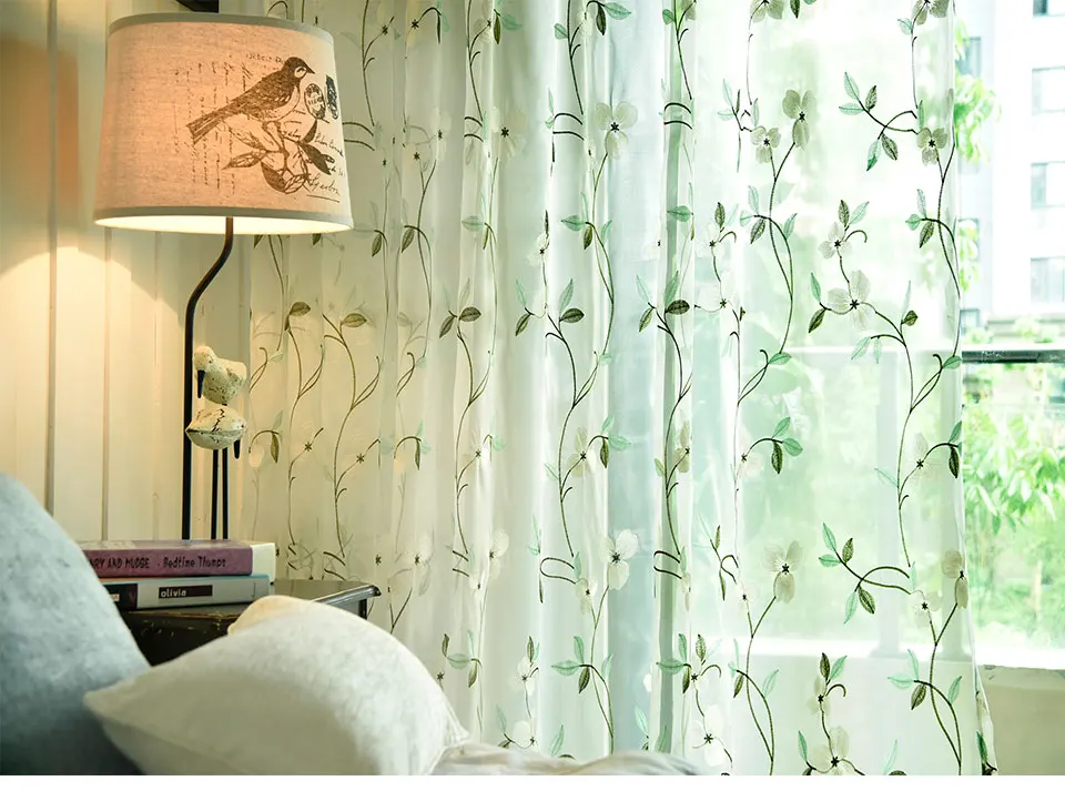 Современные тюлевые шторы с вышивкой для гостиной, спальни, кухни, сплошная оконная штора с цветочным изображением из вуали, тюль, ENHAO
