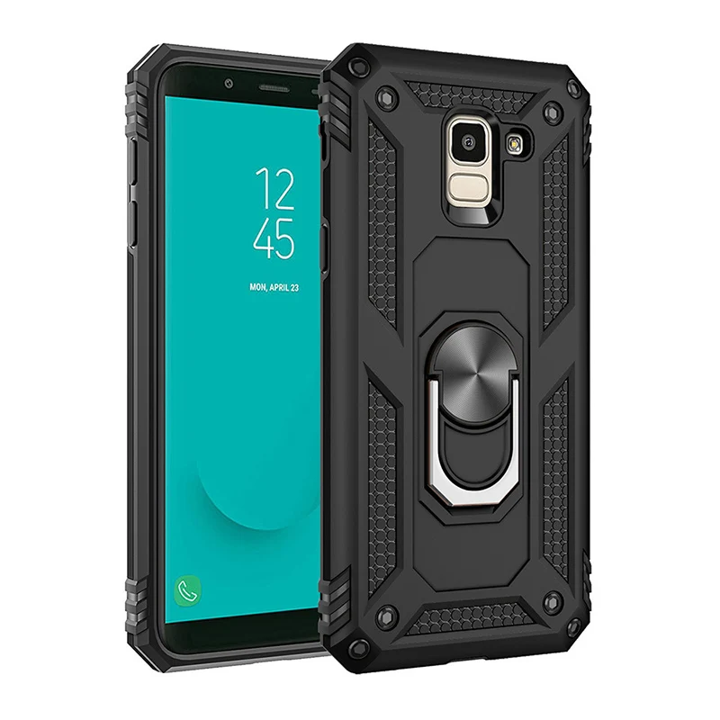 

Luxury Shockproof Armor Case For Samsung Galaxy J4 J6 J8 2018 with Ring Holder Stand Matte Cover Cases For J6 2018 Case