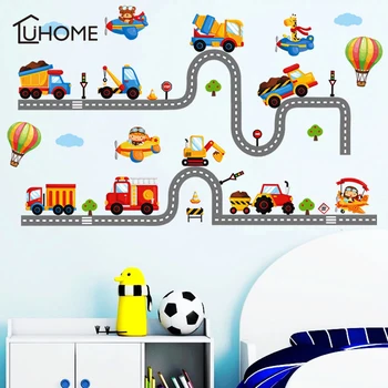 

2 Highway Set Cartoon Cars Wall Stickers for Kids Baby Nursery Children's Play Room Bedroom Home Decor Mural Art Pvc Decals