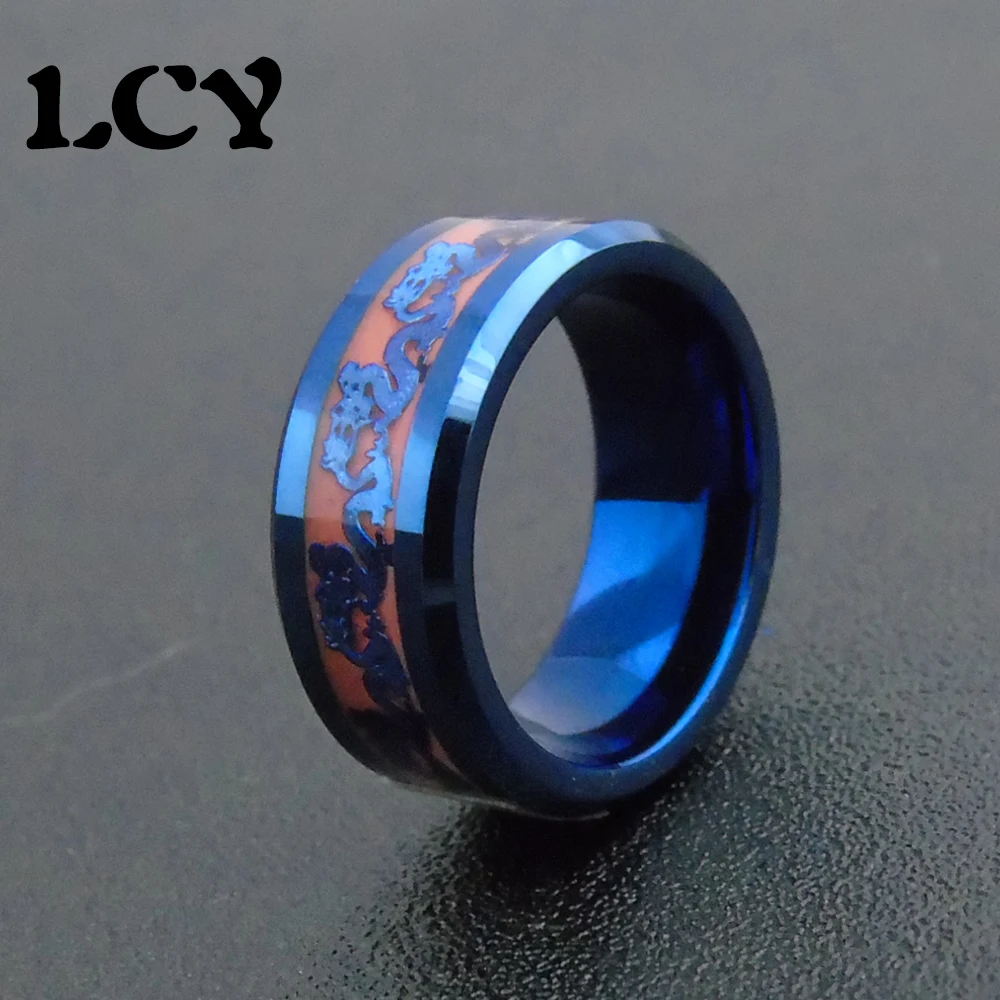 

Red Luminous Ring Men Jewelry Blue Dragons Stainless Steel Rings Glow In The Dark Tungsten Steel Rings Anel Masculino Anillos