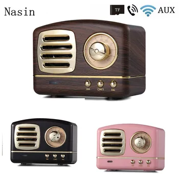 

Nasin Retro Bluetooth speaker Vintage Mini Speaker Bluetooth nostalgic bass heavy 3D stereo sound support TF USB AUX for Xiaomi