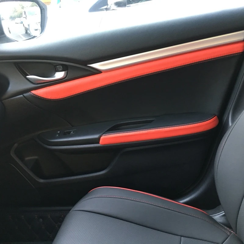 

For Honda Civic 10th Gen 2016 2017 Car Door Handle Panel Armrest Microfiber Leather Cover only 4 doors model