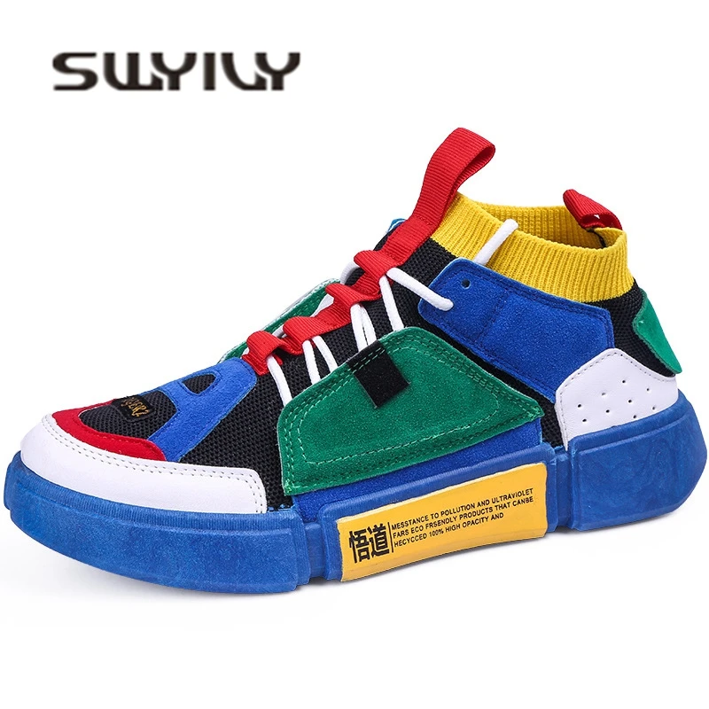 

SWYIVY Platform Sneakers Woman Unisex 44 Size Sock Shoes 2019 New Breathable Casual Shoes Platform Couple Sneakers For Woman