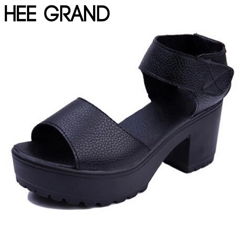 Summer Sandals Woman Pep-toe Thick Heel Botton Platform Summer Style Black Shoes Woman All Match Shoes Plus Size 35-41 XWZ835