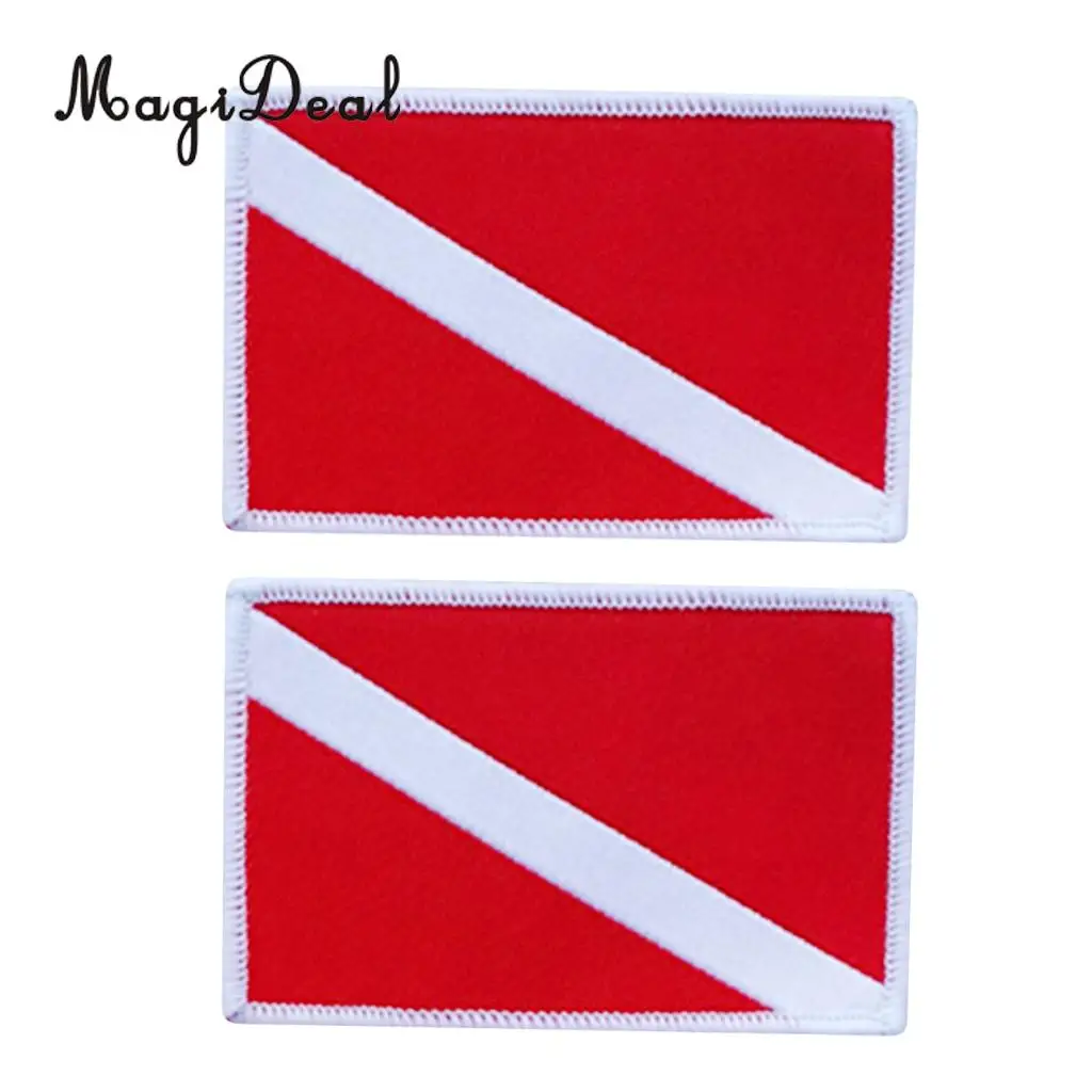 MagiDeal 2 Pcs Diver Down Flag Patch Patches Backpack Vest Bag Badge Scuba Diving Dive Sew On Embroidered