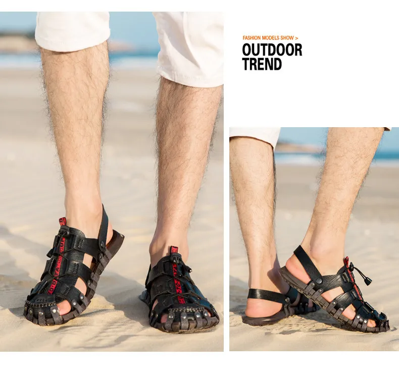 Брендовая мужская повседневная обувь Новые летние мужские сандалии дышащая кожаная мужская удобная обувь для пляжа повседневные дешевые сандалии без шнуровки