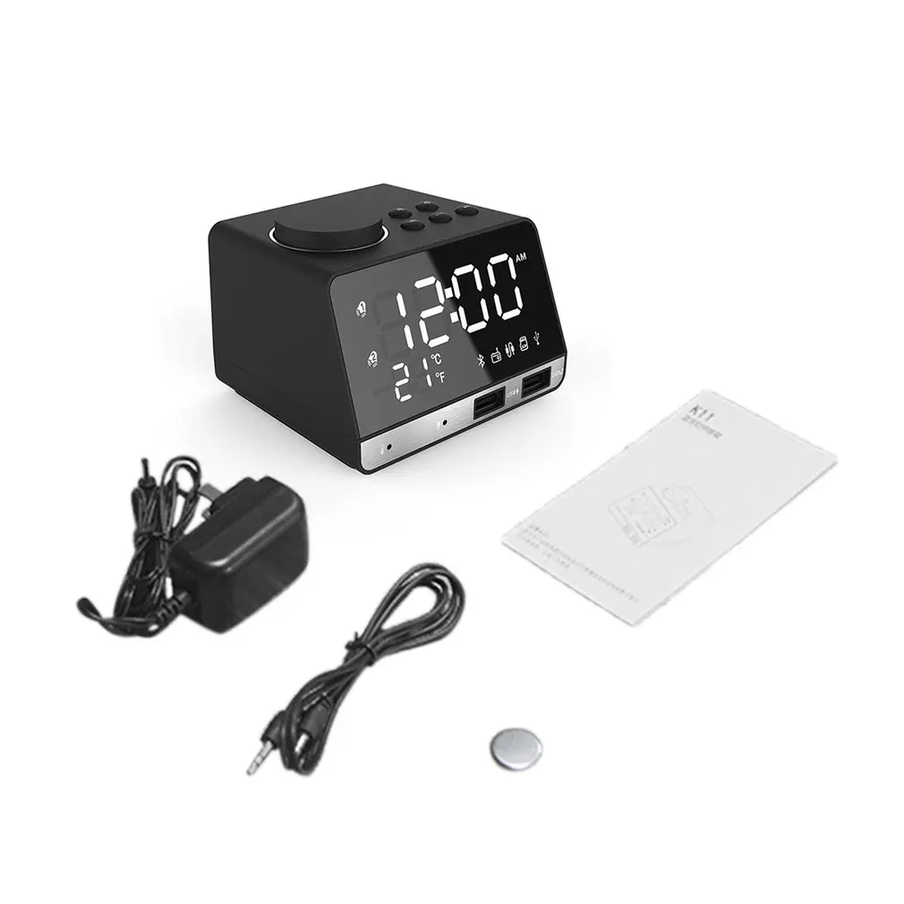 US/EU/UK Разъем K11 Bluetooth часы будильник динамик с двойным USB интерфейсом зарядка аудио