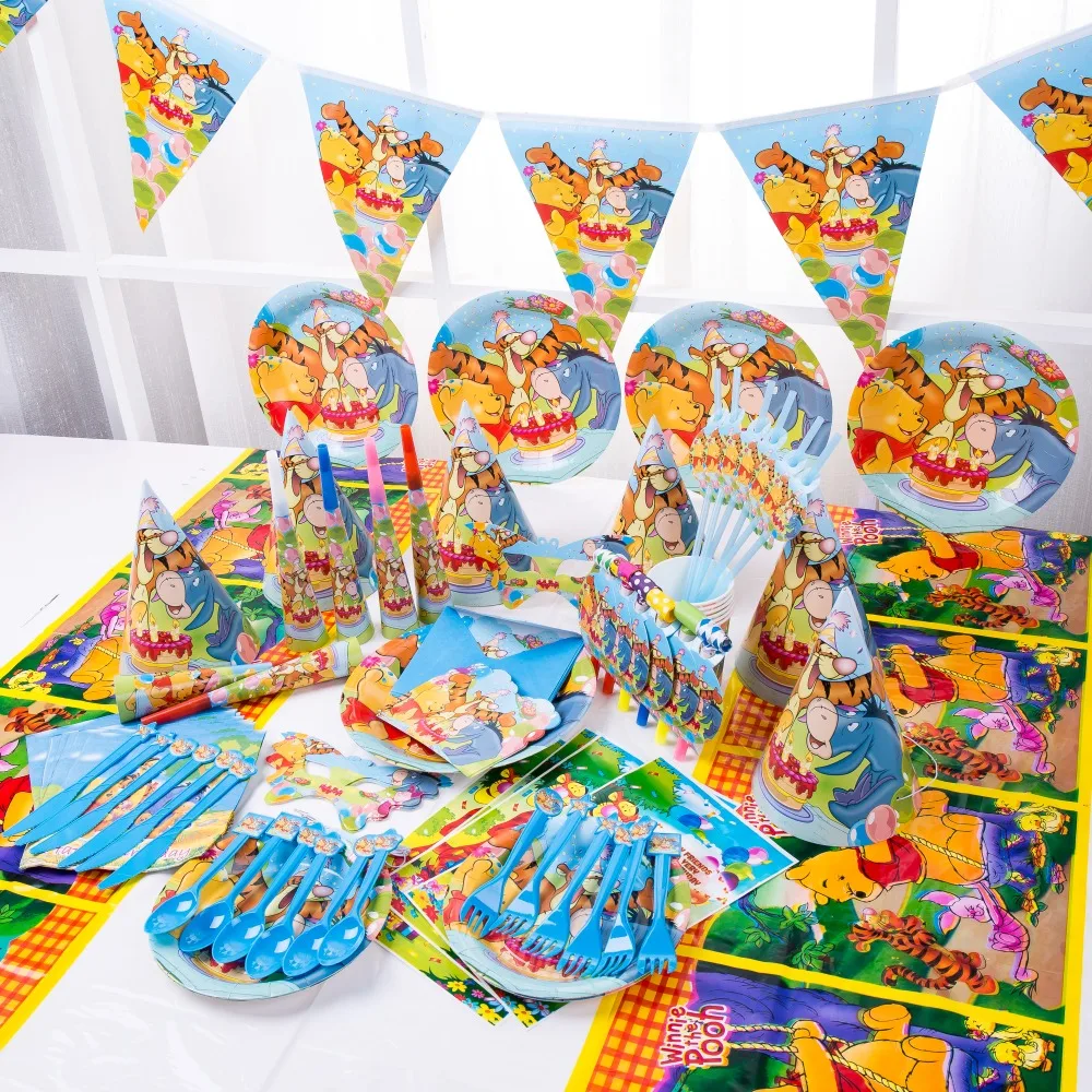 С днем рождения Дети Винни Пух детский душ свадебный фестиваль вечерние украшения набор баннер салфетки стакан с соломинкой тарелки поставщиков