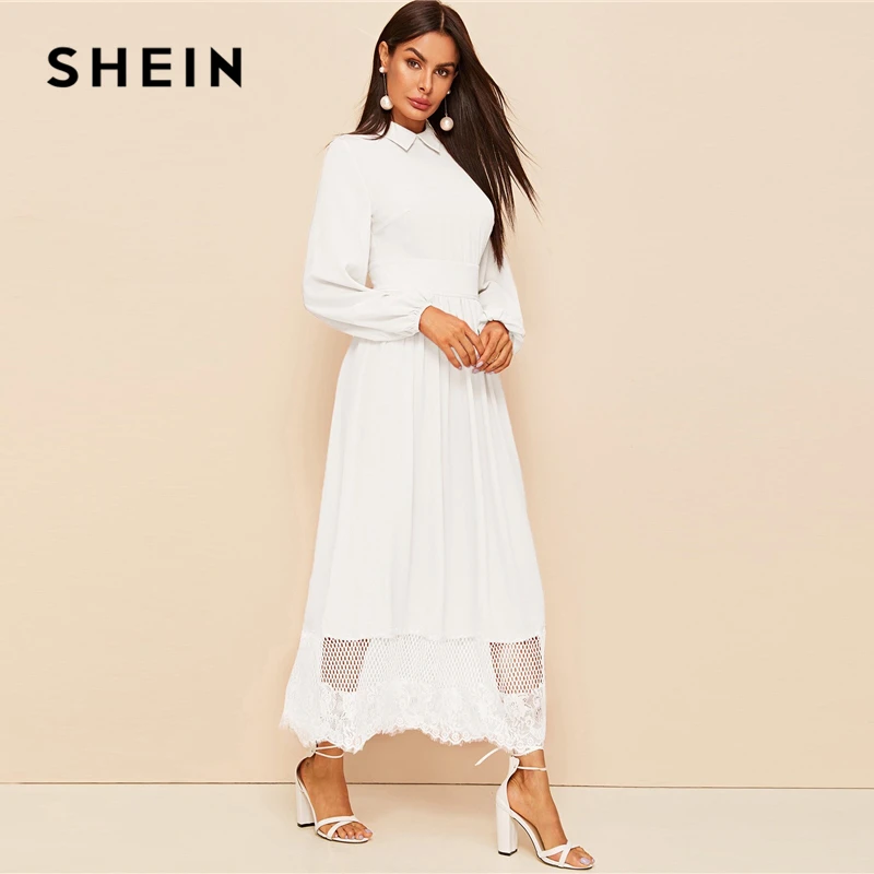 SHEIN, однотонное, контрастное, с кружевным подолом, Элегантное макси платье для женщин,, Осеннее, с широким поясом, расклешенное, длинное, вечерние платья