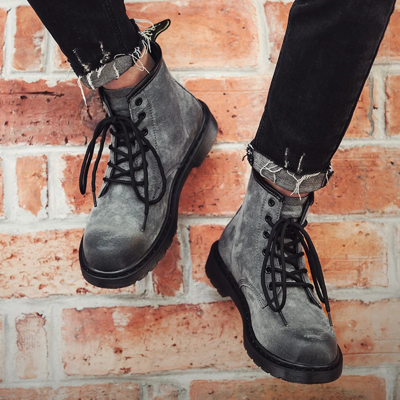

Vintage Fashion Men's Chelsea Boots Autumn Winter Cowhide Leisure Shoes Round Toe Split Leather Ankle Boot Lace-up Work Shoes