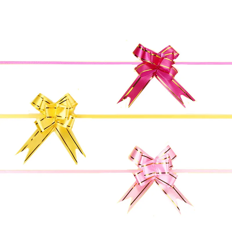 5Pcs12mm Color Bow Ribbon Garlands With Golden Edge Hand Flower Gift