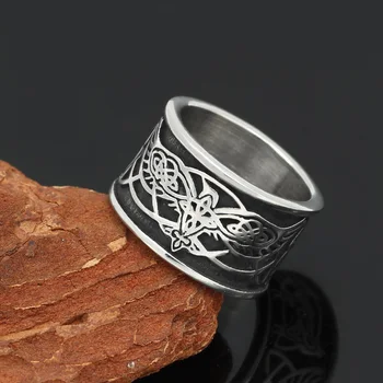 

Nordic viking odin raven knot wolf amulet rings with valknut gift bag -stainless steel