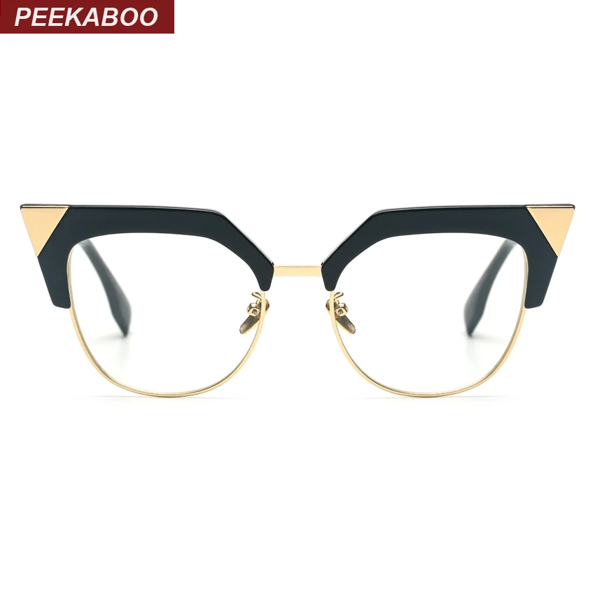 Peekaboo new women fashion glasses cat eye half metal big ...