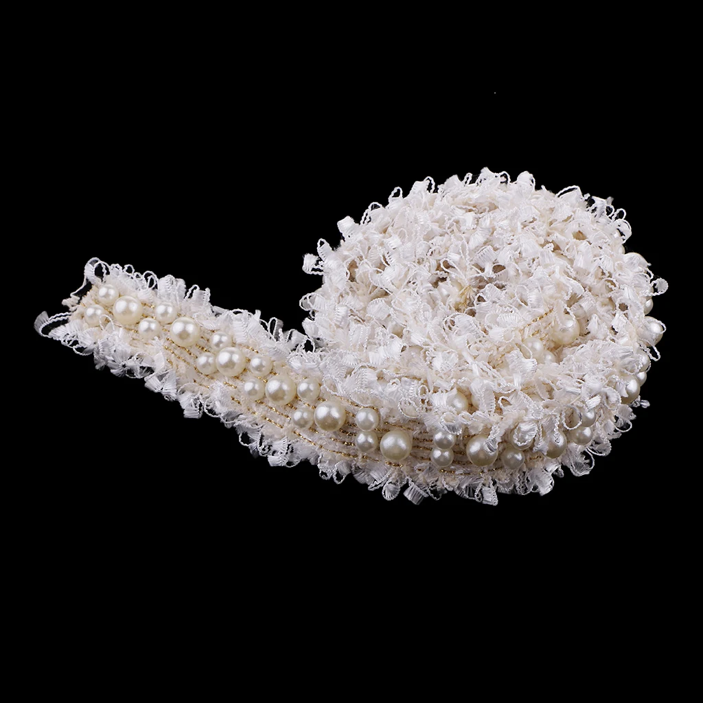 3pcs/1 Yards Handmade Pearl Beaded Embroidery Ribbon Lace Trim Embellishment for Wedding Party Christmas 3/4.5cm