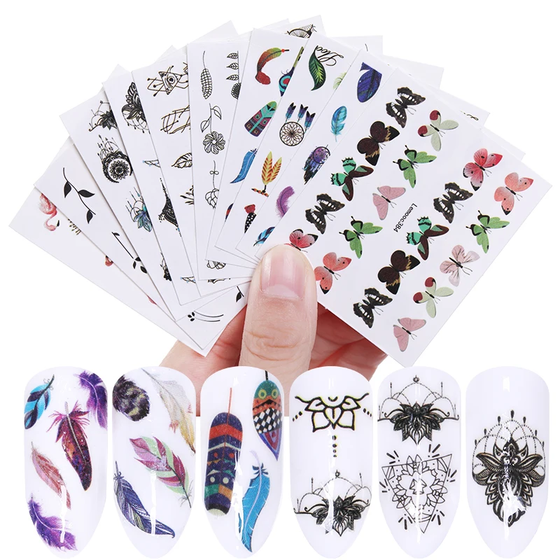 

LEMOOC 10 Sheets Nail Water Decals Transfer Stickers Flowers Butterfly Necklace Mixed Nail Decoration Stickers DIY Design